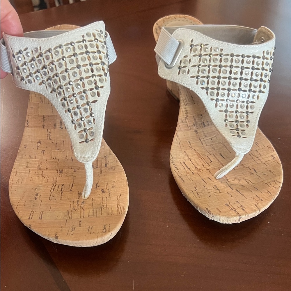 White Mountain Cream Sandals with Gold Accents